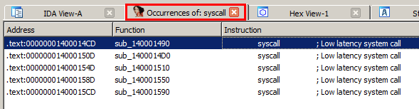 Using IDA to Search for the String "syscall"