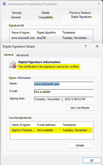 Invalid Cert with Time Stamp