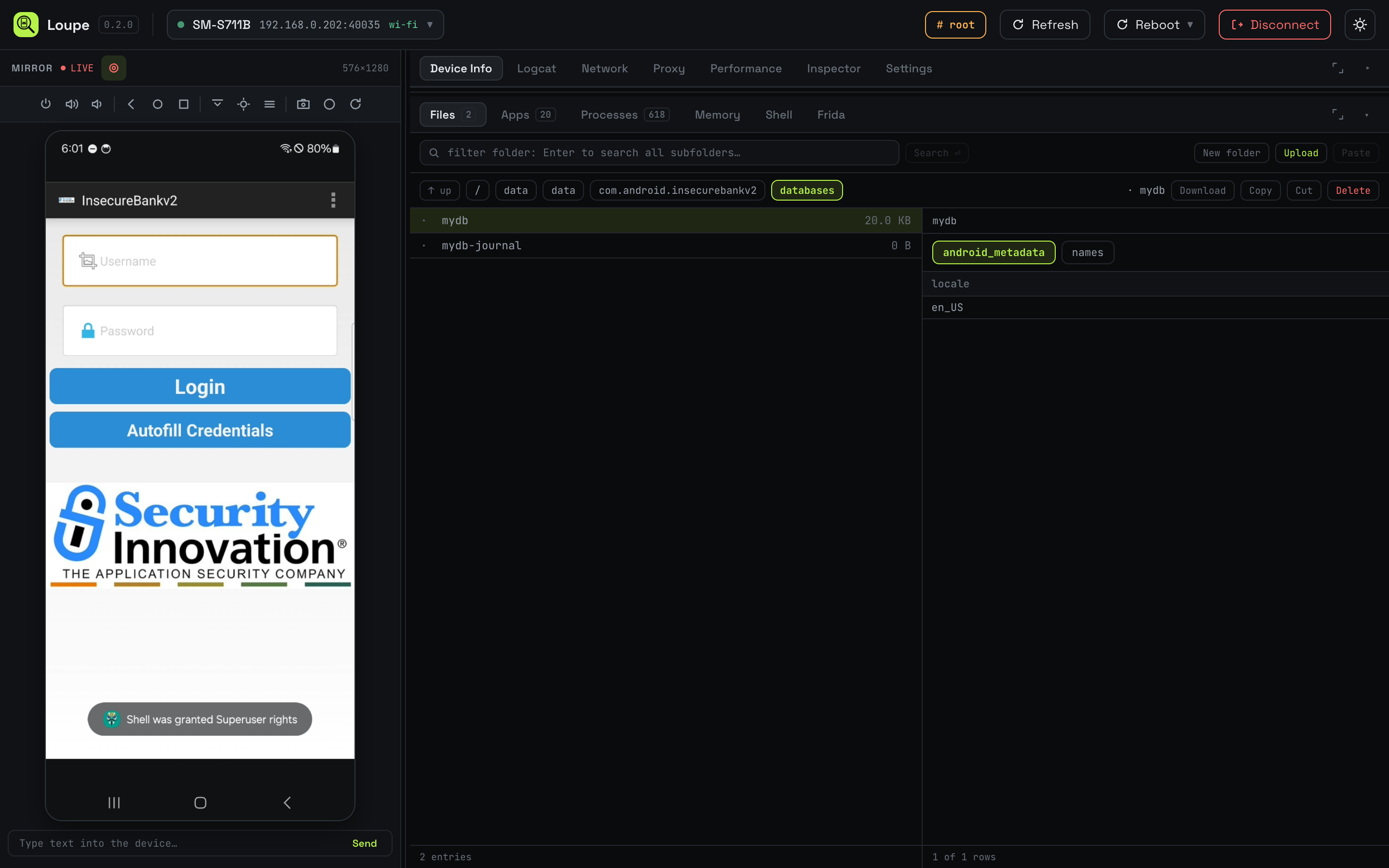SQLite preview of mydb