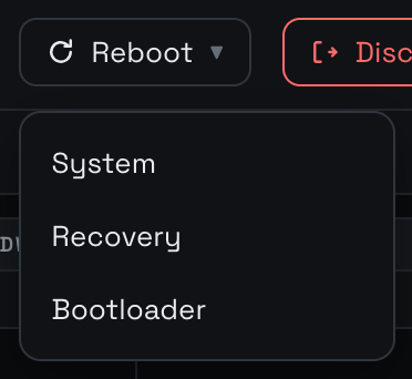 Reboot menu open